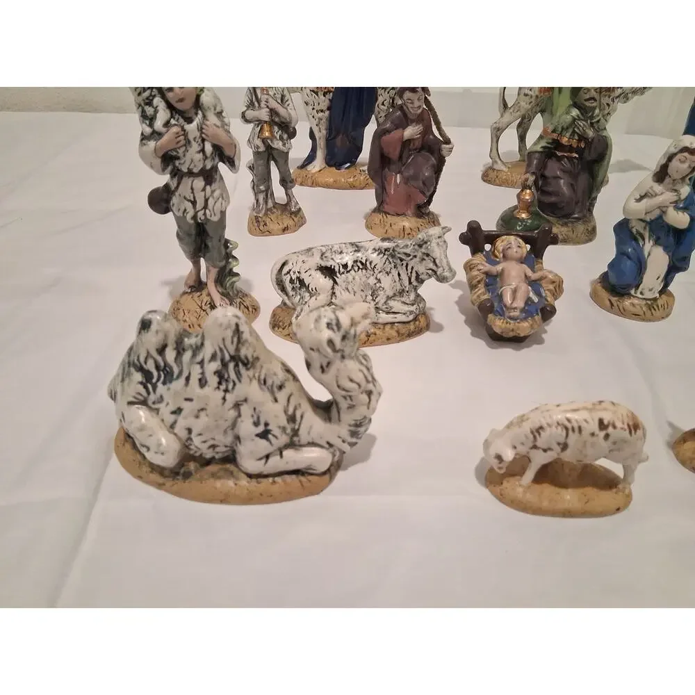 Vintage Ceramic Nativity Set 14 Pcs Hand Painted Christmas Atlantic Holland Mold